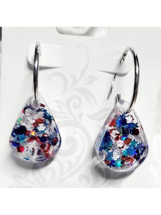 Hand Crafted Jewelry - Patriotic 4th of July Red White and Blue Teardrop Earrings